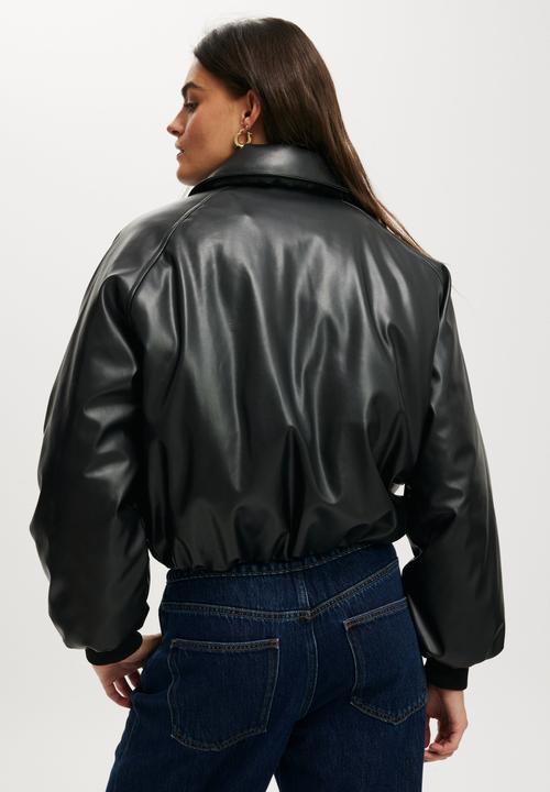Cotton On - Faux leather puff jacket - black