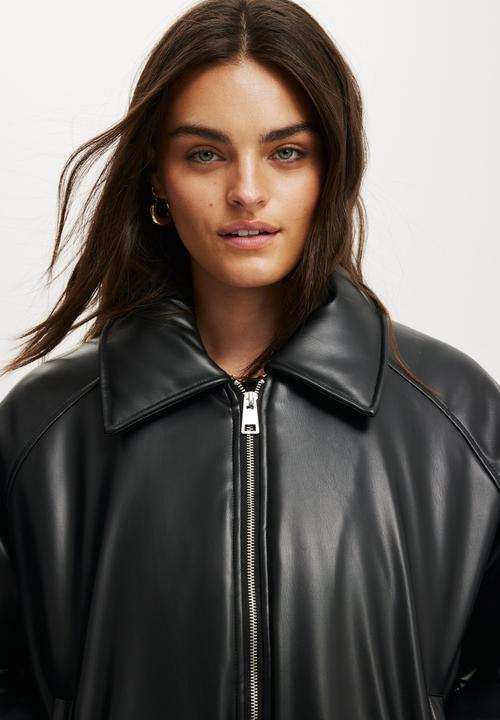 Cotton On - Faux leather puff jacket - black