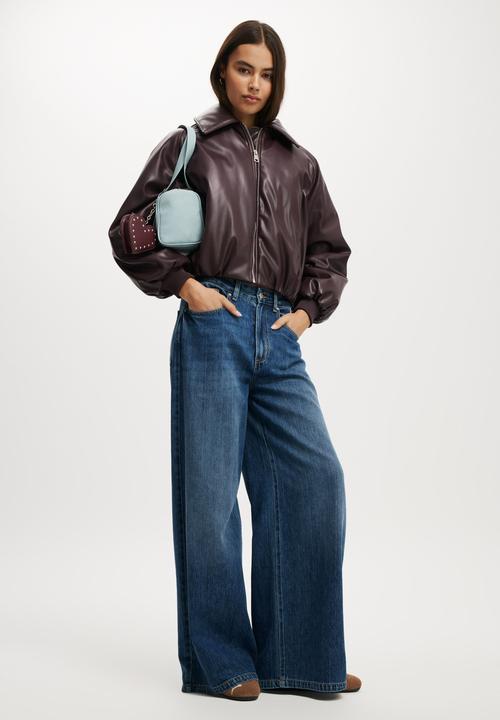 Cotton On - Faux leather puff jacket - dark berry