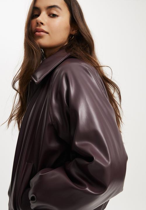 Cotton On - Faux leather puff jacket - dark berry