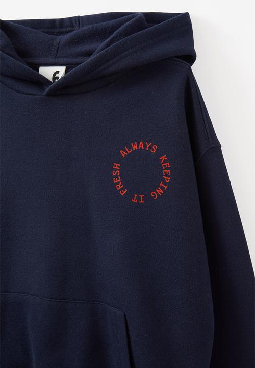 Cotton On - Sammy oversize hoodie - squid ink/super fresh always best