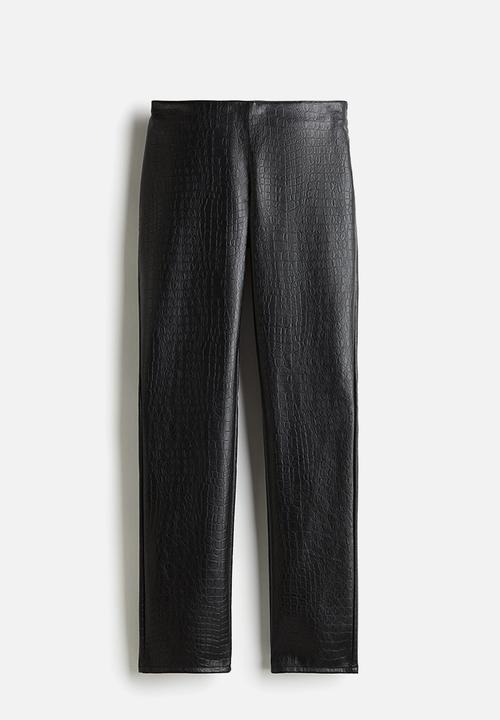 H&M - Straight coated trousers -  black/crocodile-patterned