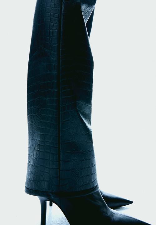 H&M - Straight coated trousers -  black/crocodile-patterned
