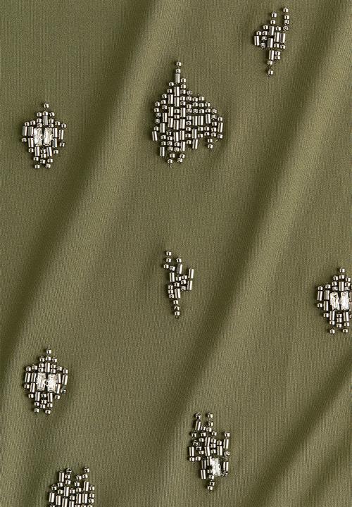 H&M - Bead-embellished top - dark green