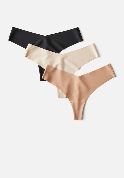 Cotton On - The Invisible G String Brief 3 Pack - Black/Frappe/Maple Sugar