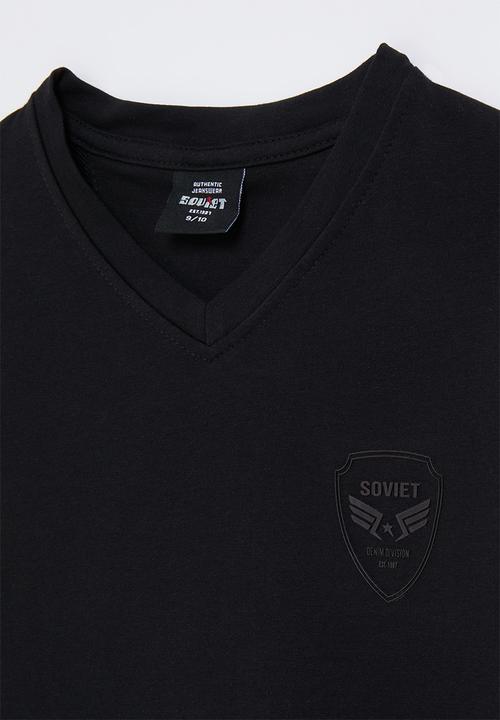 SOVIET - Boys Short Sleeve V-Neck Tee - Black