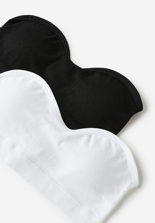 Cotton On - Seamless Sweetheart Padded Bandeau 2 Pack - (R) Black/ (R) White