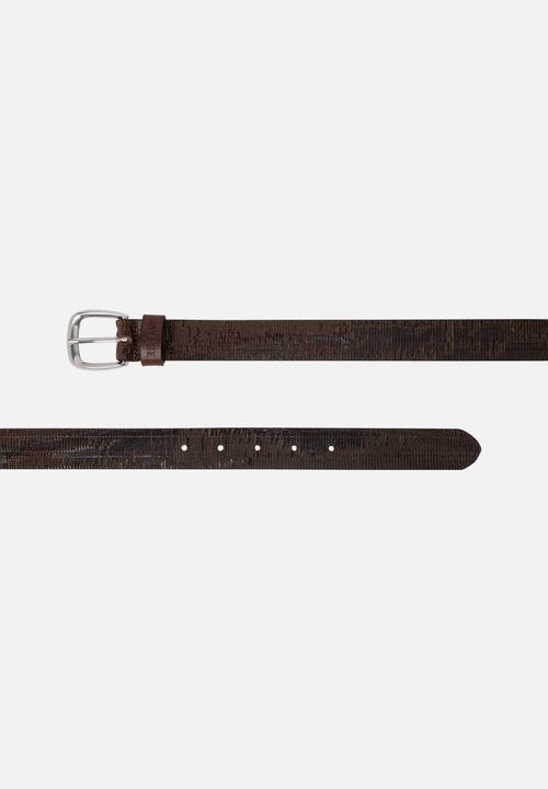 Replay - Split Hammered Leather Belt - Black