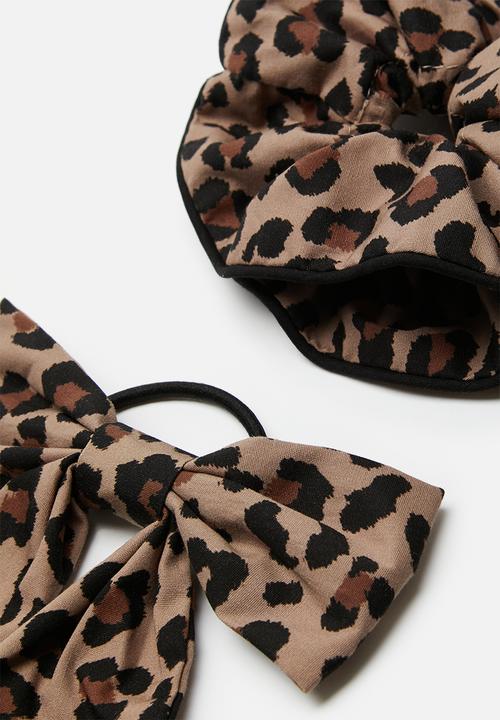 Cotton On - Bailee bow hair tie & suri super scrunchie pack - brown
