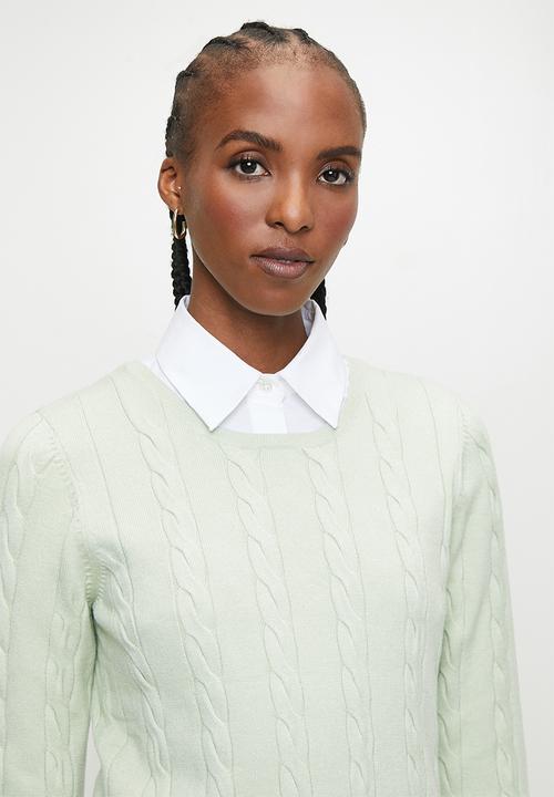 Pringle of Scotland - PRINGLE RUBY CABLE CREW NECK - SAGE