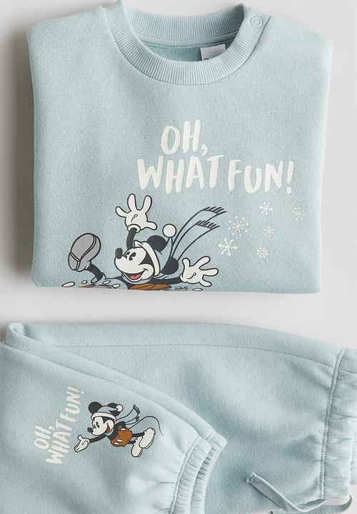 H&M - 2-Piece motif-detail set - light turquoise mickey mouse