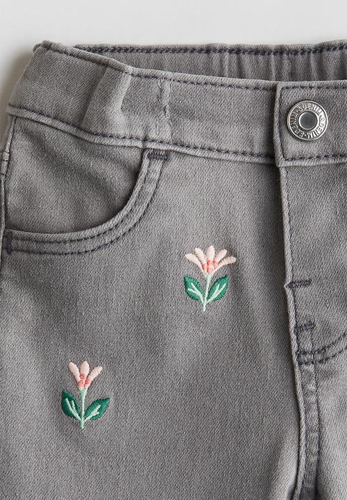 H&M - Embroidered jeans - light grey & floral 