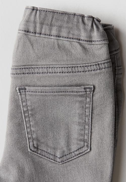 H&M - Embroidered jeans - light grey & floral 