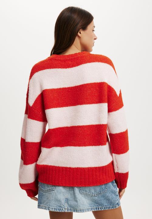 Cotton On - Luxe crew pullover - red poppy/ pink stripe