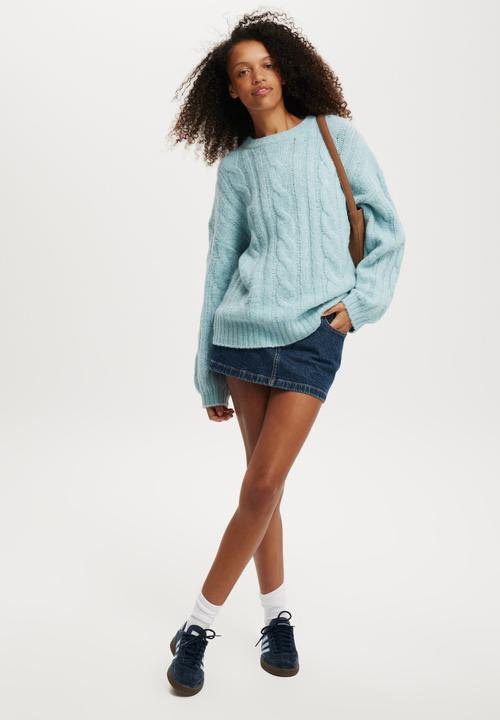 Cotton On - Luxe crew pullover - whisper blue cable
