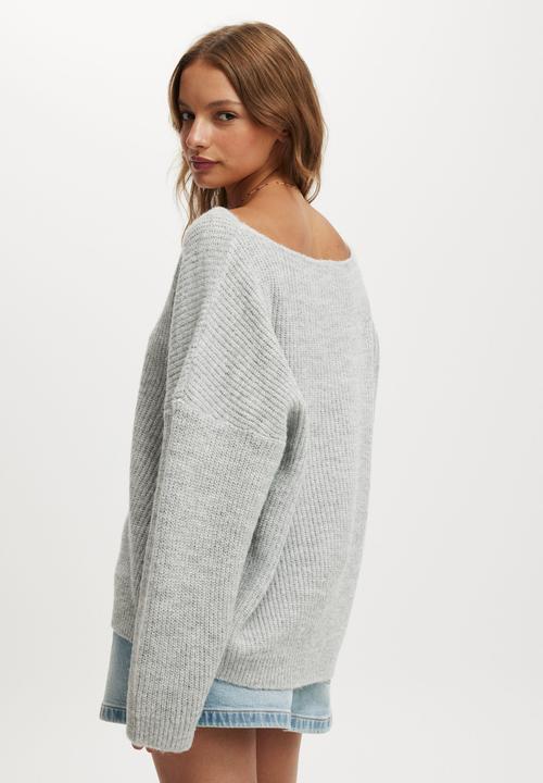 Cotton On - Luxe rib boatneck off shoulder - grey marle