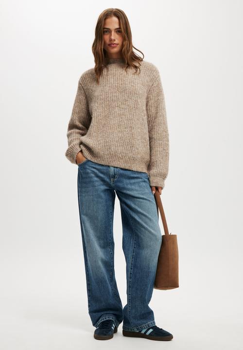 Cotton On - Luxe rib mock neck pullover - light acorn marle