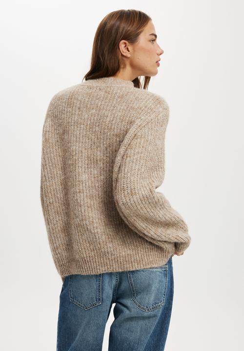 Cotton On - Luxe rib mock neck pullover - light acorn marle