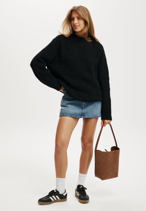 Cotton On - Luxe rib mock neck pullover - black
