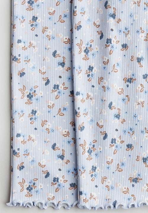 H&M - Ribbed cotton trousers - light blue floral