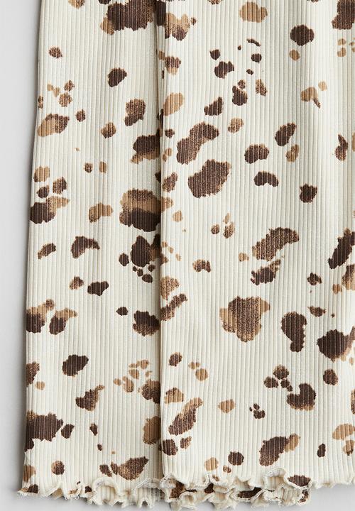 H&M - Ribbed cotton trousers - light beige patterned