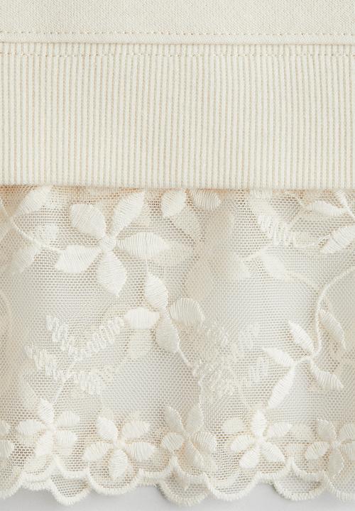 H&M - Lace-trimmed sweatshirt - light beige horses 