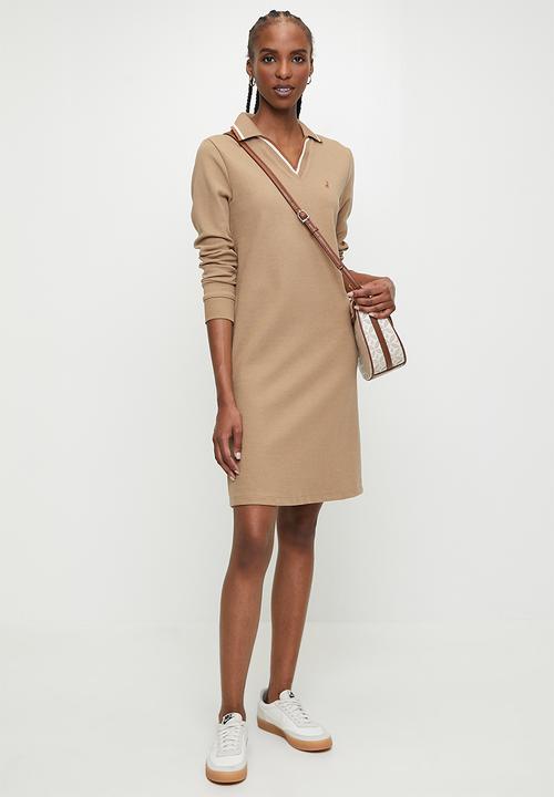 POLO - Wmn sam long sleeve v-neck dress - stone