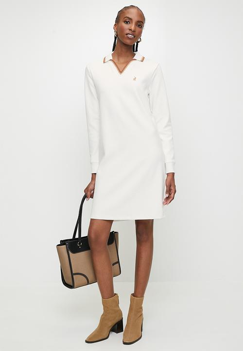 POLO - Wmn sam long sleeve v-neck dress - off white