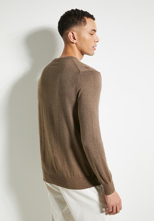 POLO - Mens Essential Cotton Crew Long Sleeve Knitwear - Taupe