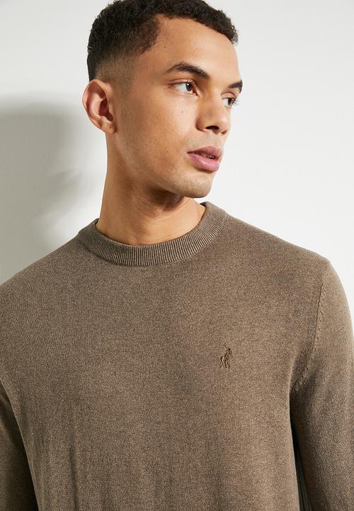 POLO - Mens Essential Cotton Crew Long Sleeve Knitwear - Taupe