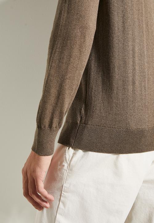 POLO - Mens Essential Cotton Crew Long Sleeve Knitwear - Taupe