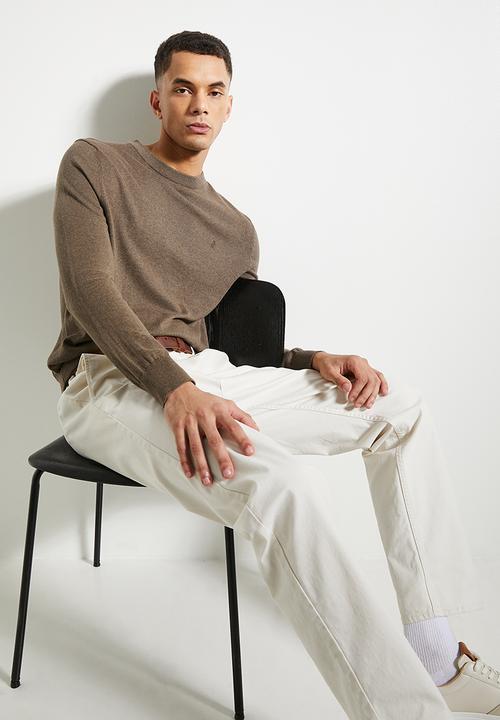 POLO - Mens Essential Cotton Crew Long Sleeve Knitwear - Taupe