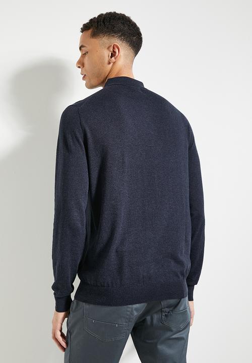 POLO - Mens Cotton Long sleeve Golfer Knitwear - Navy