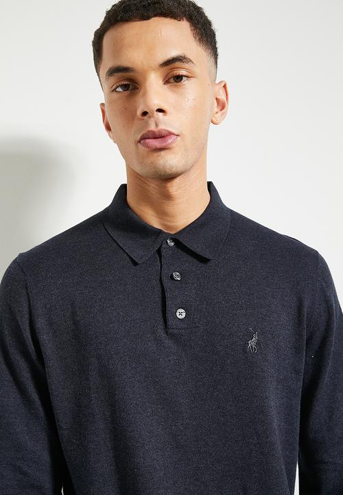 POLO - Mens Cotton Long sleeve Golfer Knitwear - Navy