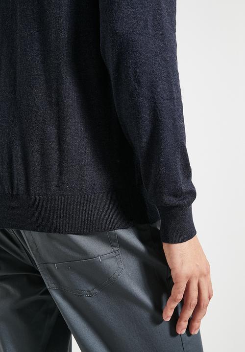 POLO - Mens Cotton Long sleeve Golfer Knitwear - Navy