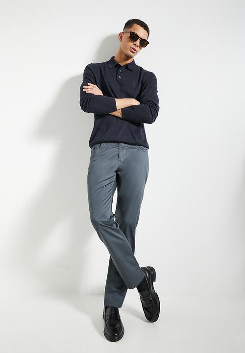 POLO - Mens Cotton Long sleeve Golfer Knitwear - Navy
