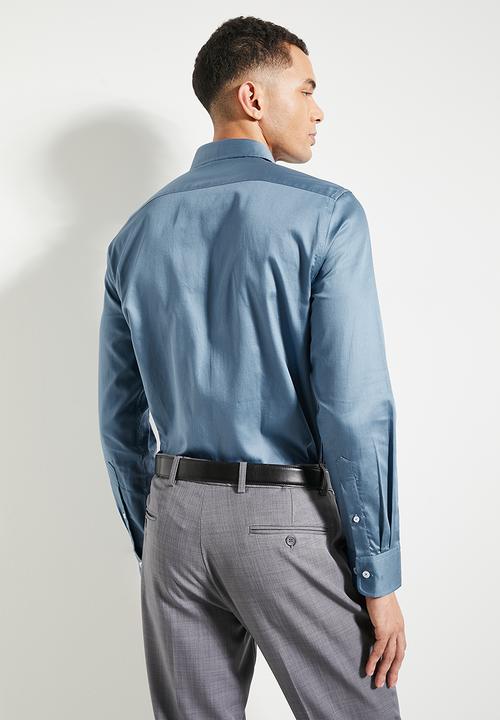 POLO - Mens Essential Sateen Long sleeve Shirt - Blue