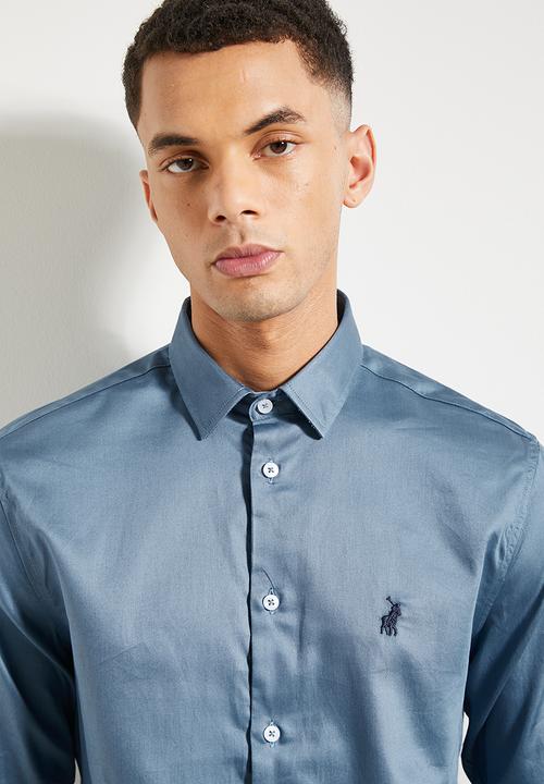 POLO - Mens Essential Sateen Long sleeve Shirt - Blue