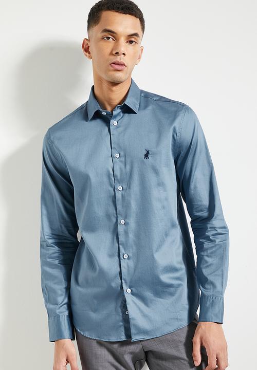 POLO - Mens Essential Sateen Long sleeve Shirt - Blue
