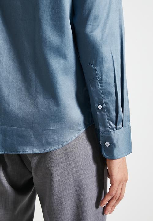 POLO - Mens Essential Sateen Long sleeve Shirt - Blue