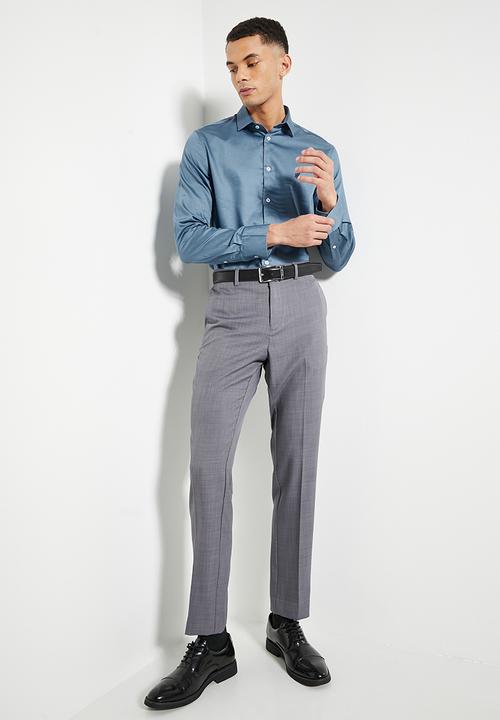 POLO - Mens Essential Sateen Long sleeve Shirt - Blue