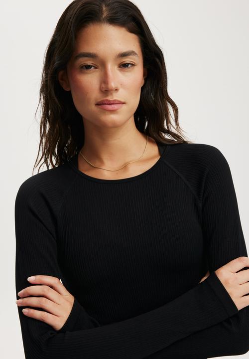 Cotton On - Seamless Long Sleeve Top - Black