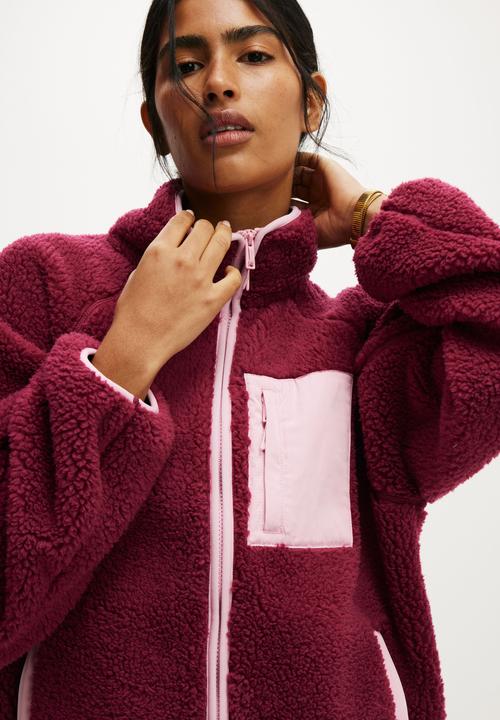Cotton On - Trail Sherpa Zip Thru - Sangria