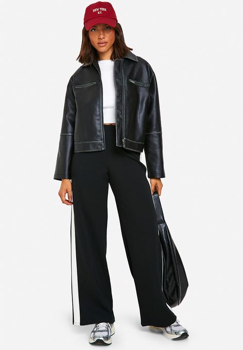 boohoo - Stripe Side Wide Leg Trouser - Black