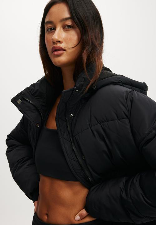 Cotton On - The Mother Puffer Removable Hood Jacket - Black