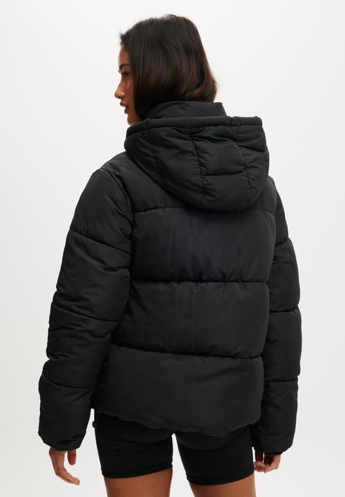 Cotton On - The Mother Puffer Removable Hood Jacket - Black