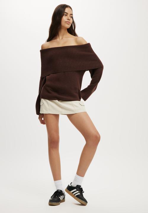 Cotton On - Luxe off shoulder pullover - dark oak
