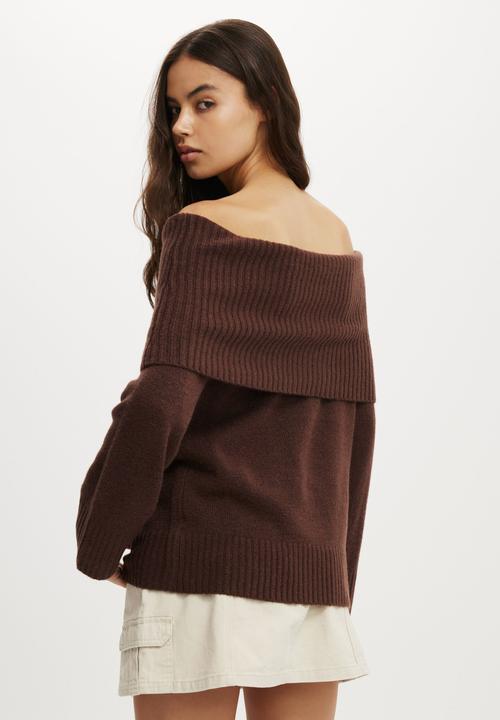 Cotton On - Luxe off shoulder pullover - dark oak
