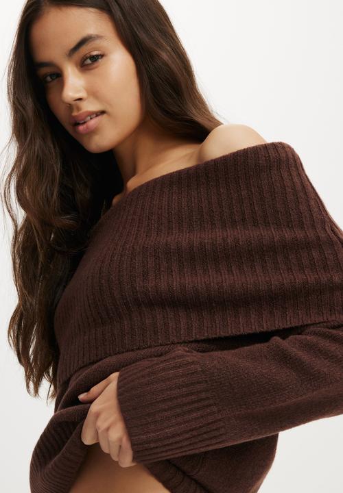 Cotton On - Luxe off shoulder pullover - dark oak