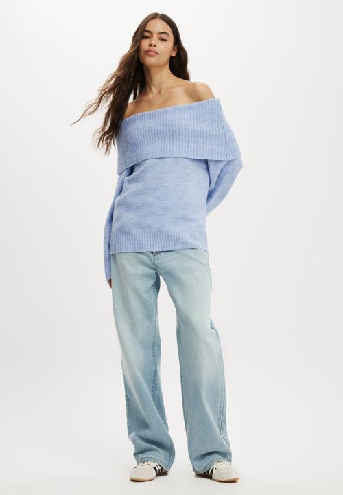 Cotton On - Luxe off shoulder pullover - dusk blue